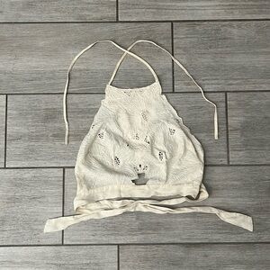 Astr Cream Crochet Halter Crop Top